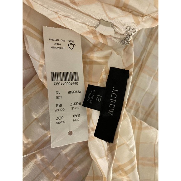 J Crew NEW Women's V Back Puff Sleeve Textured Plaid Top Blouse Size 12 - Picture 3 of 3